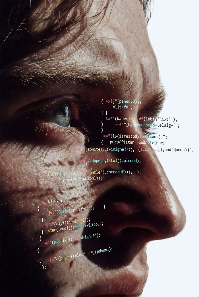 Persona observando código y tecnología digital